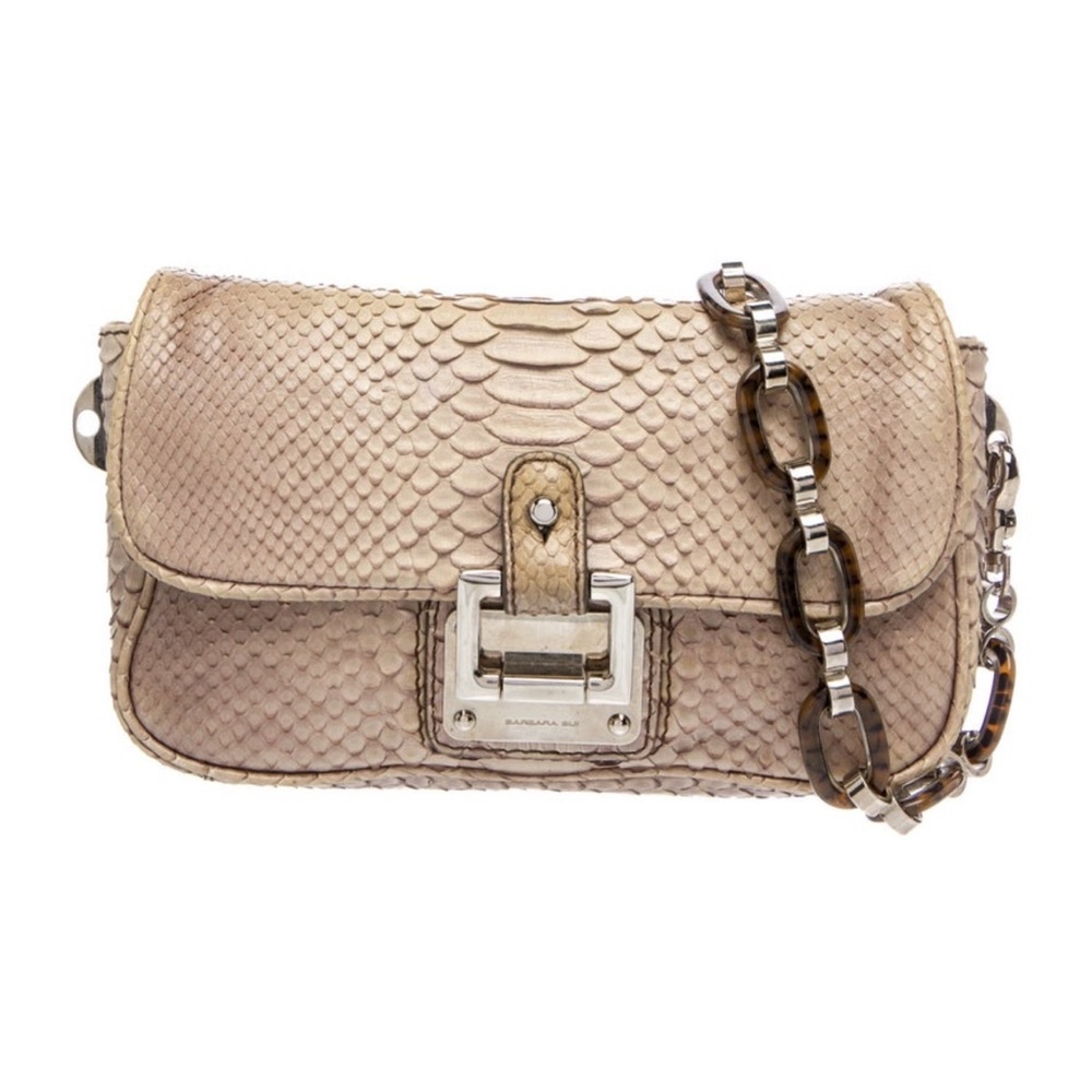 Barbara Bui Taupe Python-Effect Leather Shoulder Bag with Chain Strap